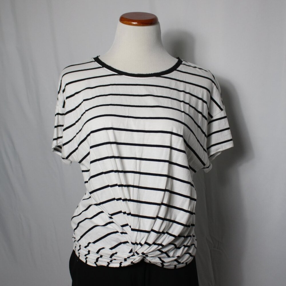 White House Black Market Black and White Stripped Top Women's Large Petite